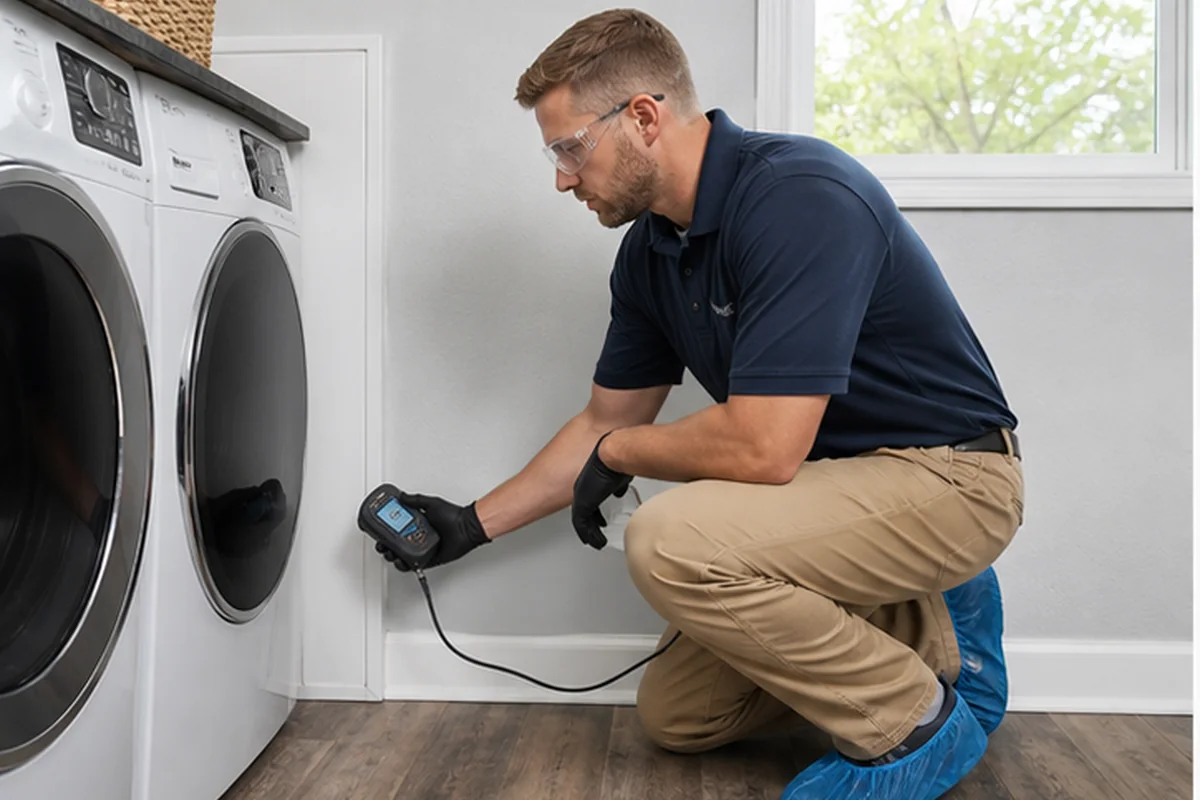 TideMark Restoration technician documenting water damage in a Jacksonville home
